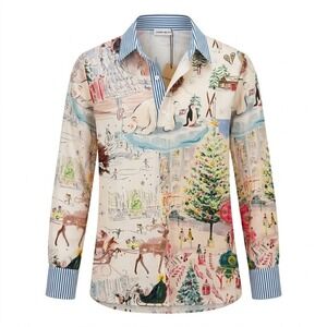 NEW Cherry Betty XL Creme Winter Scene Shirt Polar Bear Penguin Novelty Holiday‎